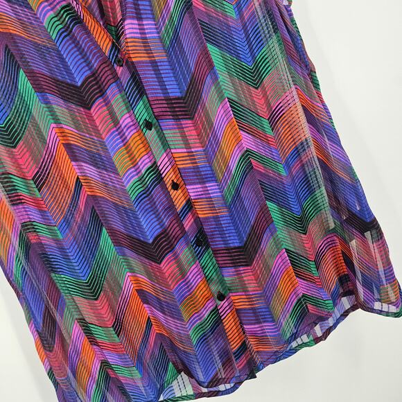 ba&sh Shirt Top Multicolor Chevron Print Sleeveless Button Up Semi-Sheer Size L - Picture 3 of 8